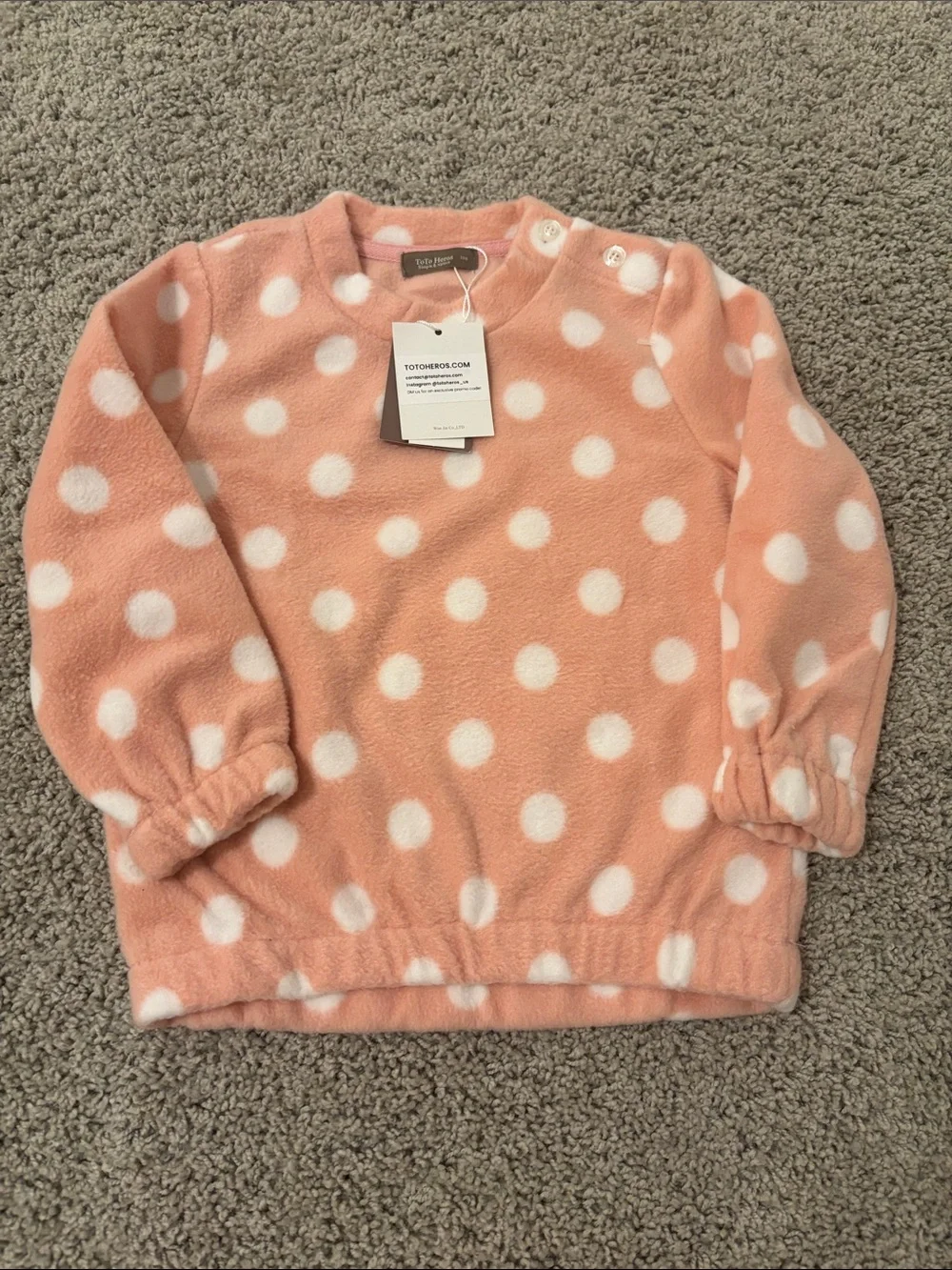 New! Toto Hetos Girls' Pink Polka Dot Fleece One-Piece Set